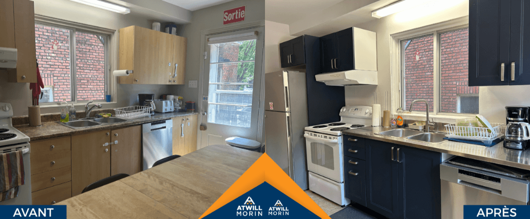 cuisine avant (à gauche) et cuisine après nos rénovations (à droite)