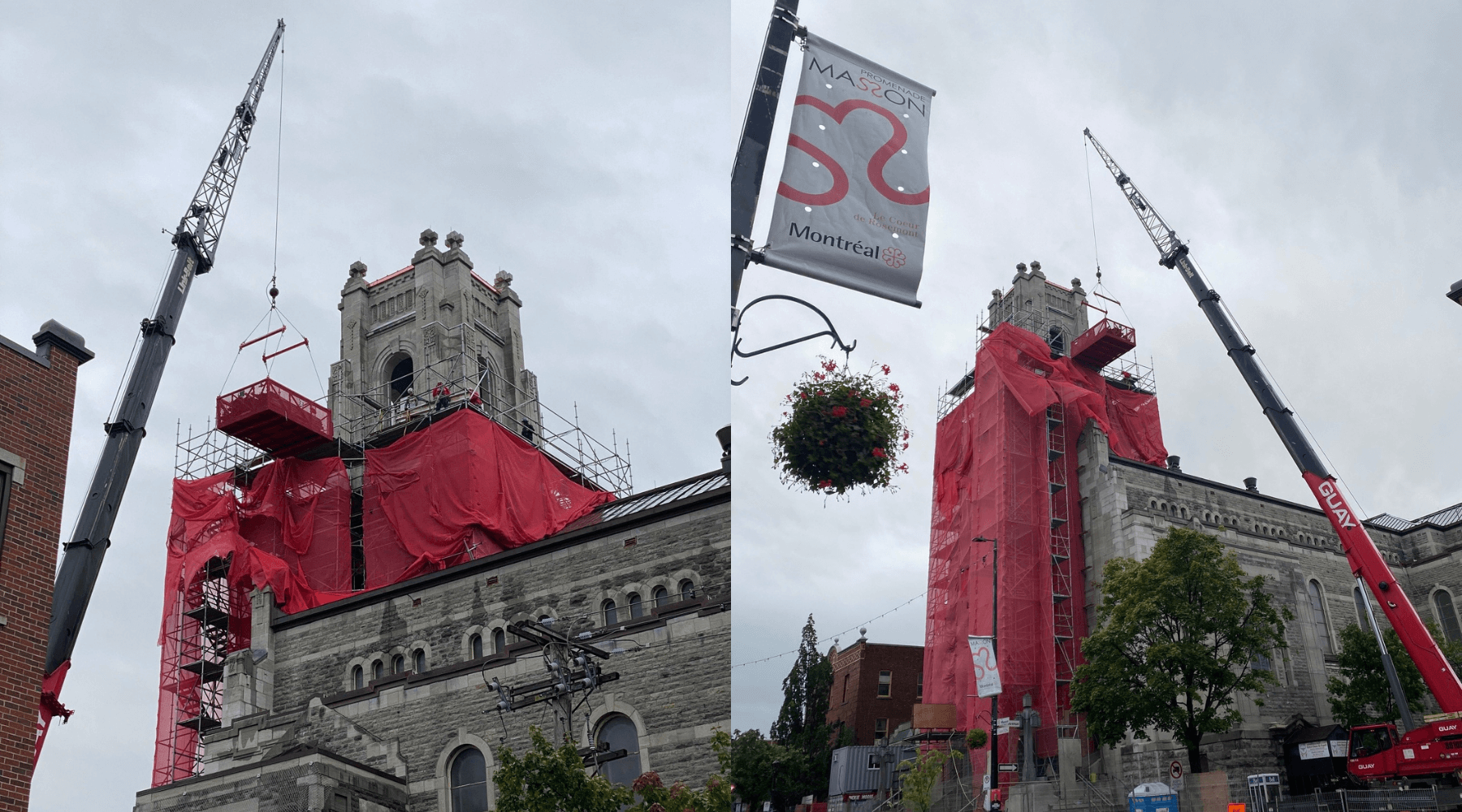 Échafaudage autour du clocher